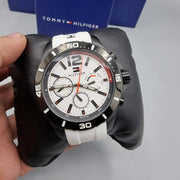 Tommy Hilfiger Nolan Multi Function White Dial White Rubber Strap Watch for Men - 1791146