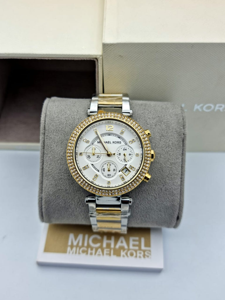 Michael Kors Parker White Dial Two Tone Steel Strap Watch for Women - MK5626