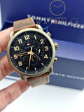 Tommy Hilfiger Briggs Chronograph Black Dial Brown Leather Strap Watch for Men - 1791425