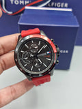 Tommy Hilfiger Multifunction Quartz Black Dial Red Rubber Strap Watch for Men  - 1791722