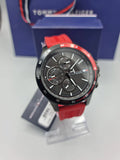 Tommy Hilfiger Multifunction Quartz Black Dial Red Rubber Strap Watch for Men  - 1791722