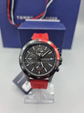 Tommy Hilfiger Multifunction Quartz Black Dial Red Rubber Strap Watch for Men  - 1791722