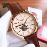 Fossil Townsman Beige Dial Brown Leather Strap Watch for Men - ME3105