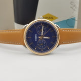 Fossil Tailor Date-Day Quartz Blue Dial Brown Leather Strap Watch for Women - ES4257