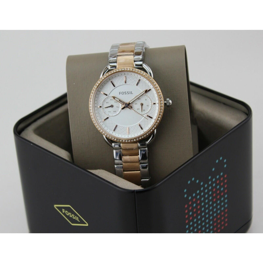 Fossil Tailor White Dial Two Tone Steel Strap Watch for Women display picture 2