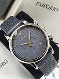 Emporio Armani Luigi Chronograph Blue Dial Black Leather Strap Watch For Men - AR1736