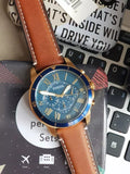 Fossil Grant Sport Chronograph Blue Dial Brown Leather Strap Watch for Men - FS5268