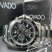 Movado Series 800 Chronograph Black Dial Silver Steel Strap Watch For Men - 2600142