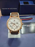 Tommy Hilfiger Evan White Dial Brown Leather Strap Watch for Men - 1710394