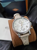 Fossil Boyfriend White Dial Beige Leather Strap Watch for Women - ES3811