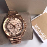 Michael Kors Brecken Chronograph Quartz Rose Gold Dial Rose Gold Steel Strap Watch For Women - MK6367