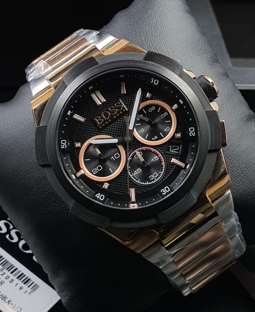 Hugo Boss Supernova Chronograph Black Dial Two Tone Steel Strap