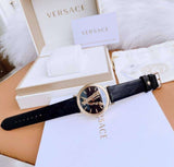 Versace Virtus Quartz Black Dial Black Leather Strap Watch for Women - VEHC00119