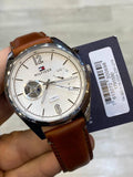 Tommy Hilfiger Deacon White Dial Brown Leather Strap Watch for Men - 1791550