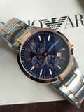 Emporio Armani Renato Chronograph Blue Dial Two Tone Steel Strap Watch For Men - AR80025