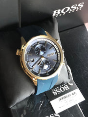 Hugo Boss Globetrotter Chronograph Blue Dial Blue Silicone Strap Watch for Men - 1513822