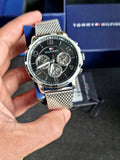 Tommy Hilfiger Quartz Chronograph Black Dial Silver Mesh Bracelet Watch for Men - 1791292