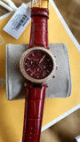 Michael Kors Parker Chronograph Red Dial Red Leather Strap Watch For Women - MK6986