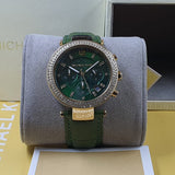 Michael Kors Parker Chronograph Green Dial Green Leather Strap Watch For Women - MK6985