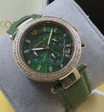 Michael Kors Parker Chronograph Green Dial Green Leather Strap Watch For Women - MK6985