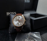 Hugo Boss Rafale Chronograph Brown Dial Brown Leather Strap Watch For Men - 1513392