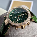 Michael Kors Parker Chronograph Green Dial Green Leather Strap Watch For Women - MK6985