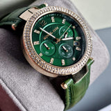 Michael Kors Parker Chronograph Green Dial Green Leather Strap Watch For Women - MK6985