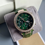 Michael Kors Parker Chronograph Green Dial Green Leather Strap Watch For Women - MK6985