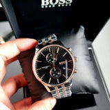 Hugo Boss Champion Chronograph Black Dial Silver Steel Strap Watch for Men - 1513871