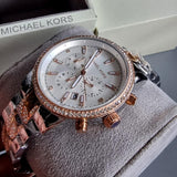 Michael Kors Ritz Chronograph Silver Dial Two Tone Steel Strap Watch For Women - MK6938