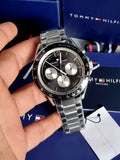 Tommy Hilfiger Luke Quartz Black Dial Silver Steel Strap Watch for Men - 1791120