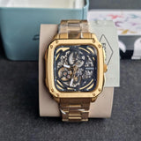 Fossil Inscription Automatic Skeleton Black Dial Gold Steel Strap Watch for Men - BQ2573