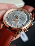 Emporio Armani Quartz Silver Dial Brown Leather Strap Watch For Men - AR11043