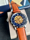 Fossil Neutra Automatic Luggage Skeleton Blue Dial Brown Leather Strap Watch for Men - ME3160