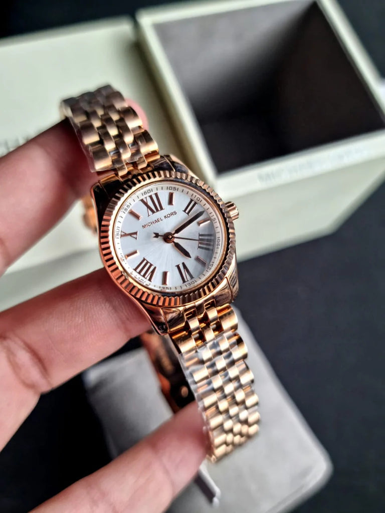 Michael Kors Lexington Quartz White Dial Rose Gold Steel Strap