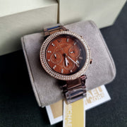 Michael Kors Parker Chronograph Brown Dial Brown Steel Strap Watch For Women - MK5578