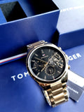 Tommy Hilfiger Baker Chronograph Black Dial Gold Steel Strap Watch for Men - 1710447