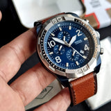 Fossil Bronson Chronograph Luggage Blue Dial Brown Leather Strap Watch for Men - FS5829