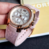 Michael Kors Sidney Multifunction White Dial Pink Silicone Strap Watch For Women - MK7222