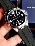 Tommy Hilfiger Drew Black Dial Black Rubber Strap Watch for Men - 1791062