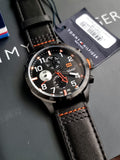 Tommy Hilfiger Trent Black Multifunction Black Dial Black Leather Strap Watch for Men - 1791136