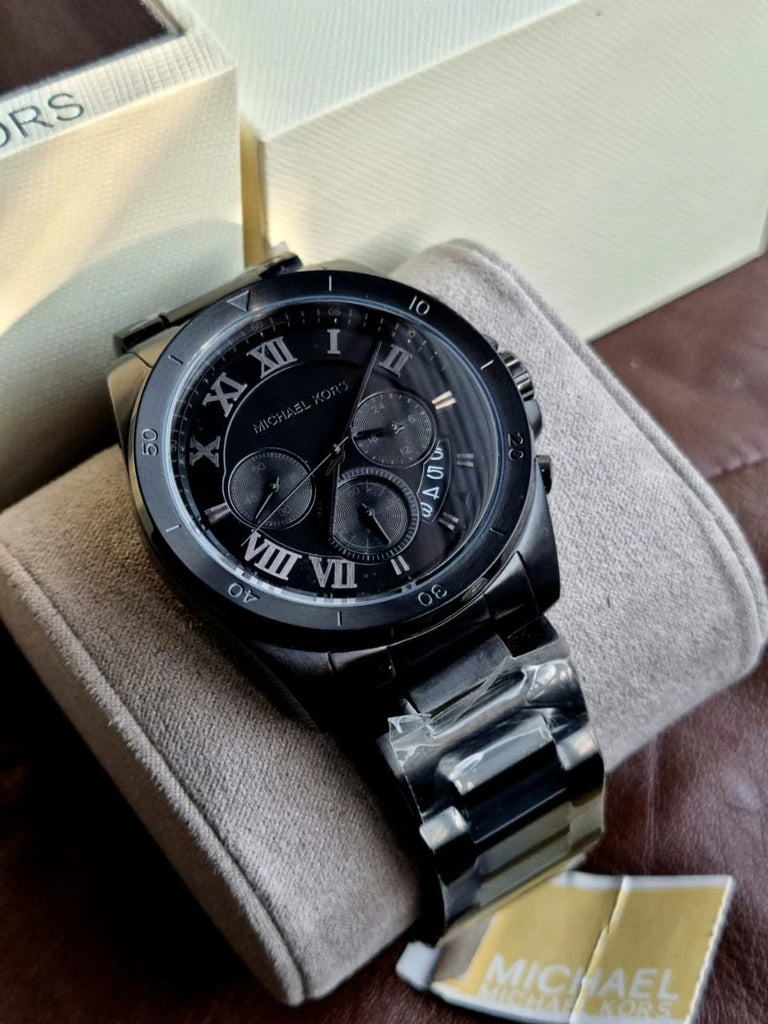 Michael Kors Brecken Chronograph Black Dial Black Steel Strap