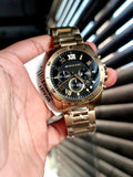 Michael Kors Brecken Chronograph Analog Black Dial Rose Gold Steel Strap Watch For Women - MK8563
