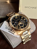 Michael Kors Brecken Chronograph Quartz Black Dial Gold Steel Strap Watch For Men - MK8481