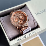 Michael Kors Ritz Chronograph Rose Gold Dial Rose Gold Steel Strap Watch For Women - MK7302