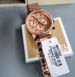 Michael Kors Ritz Chronograph Rose Gold Dial Rose Gold Steel Strap Watch For Women - MK7302