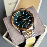 Michael Kors Lexington Quartz Green Dial Two Tone Steel Strap Watch For Men - MK9063