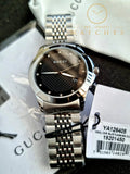 Gucci G Timeless Diamonds Black Dial Silver Steel Strap Watch For Men - YA126405