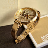 Michael Kors Parker Crystals Gold Dial Gold Steel Strap Watch For Women - MK4469