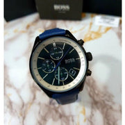 Hugo Boss Grand Prix Chronograph Black Dial Blue Leather Strap Watch for Men - 1513563